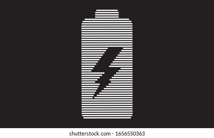  
Cell phone, camera battery charging icon with lightning symbol in line art  vector illustration with black background.