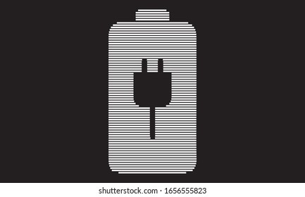 Cell phone, camera battery charging symbol with plug icon in line art  vector illustration with black background.