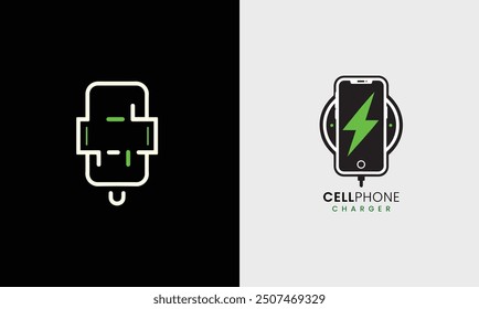 Cell Phone charge icon mobile fast electrical cable smart charger digital modern unique usb cellphone mobile charger logo design
