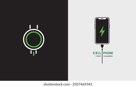 Cell Phone charge icon mobile fast electrical cable smart charger digital modern unique usb cellphone mobile charger logo design