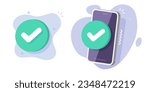 Cell phone check mark 3d icon vector graphic, checkmark tick confirm status mobile cellphone illustration, smartphone checkbox approved success update done, valid verified complete image clipart 