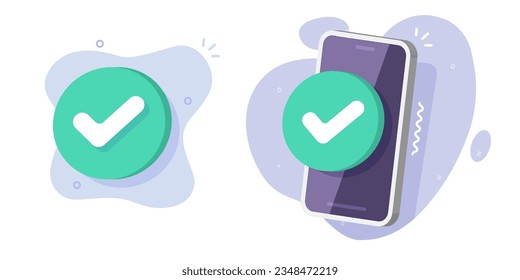 Cell phone check mark 3d icon vector graphic, checkmark tick confirm status mobile cellphone illustration, smartphone checkbox approved success update done, valid verified complete image clipart 