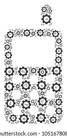 Cell Phone collage of gear elements. Vector gear parts are combined into cell phone mosaic.