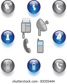 conjunto de botones e ilustraciones de comunicaciones por teléfono móvil