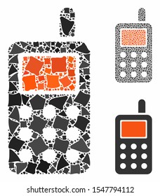Cell phone composition of ragged items in different sizes and shades, based on cell phone icon. Vector ragged items are united into mosaic.  