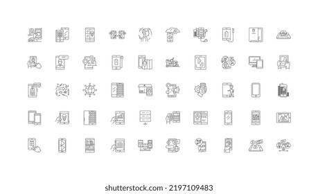 Ilustración de concepto de teléfono celular, iconos lineales, conjunto de señales de línea, colección de vectores