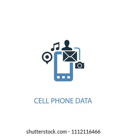 Cell phone data concept 2 colored icon. Simple blue element illustration. Cell phone data concept symbol design from big data set. Can be used for web and mobile UI/UX