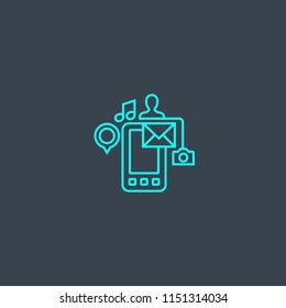 Cell phone data concept blue line icon. Simple thin element on dark background. Cell phone data concept outline symbol design from Big data set. Can be used for web and mobile UI/UX