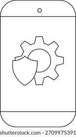 Una pantalla de teléfono celular con un escudo frente a un icono de engranaje