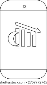 Cell phone displays a graph declining symbolizing lossdecrease