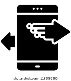 Cell phone with double arrows in reversible directions representing mobile technology icon 