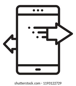 Cell phone with double arrows in reversible directions representing mobile technology icon 