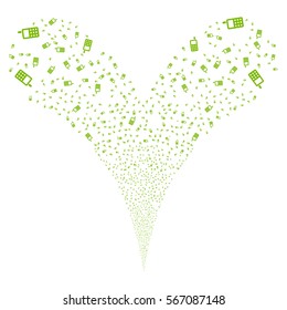 Cell Phone fireworks stream. Vector illustration style is flat eco green iconic symbols on a white background. Object double fountain done from random pictograms.