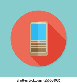 Cell phone. Flat icon with long shadow. EPS10