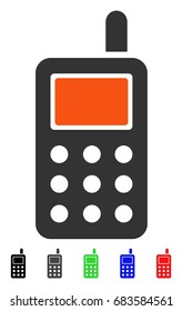 Cell Phone flat vector illustration with colored versions. Color cell phone icon variants with black, gray, green, blue, red.