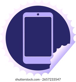 Sello de la etiqueta engomada redonda de la Ilustración vectorial gráfica del teléfono celular en color de neón brillante