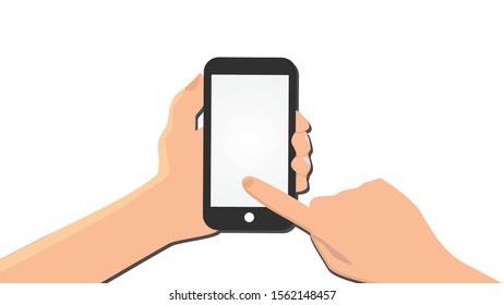 cell phone with hands. mobile phone screen empty isolated vector
