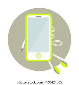 Cell Phone With Headphones. Vector Illustration.