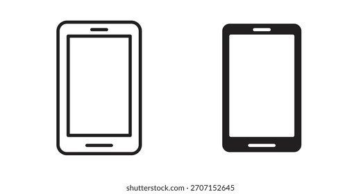 Icono del teléfono celular en un diseño de Vector de trazo negro y versión sólida plana sobre fondo blanco