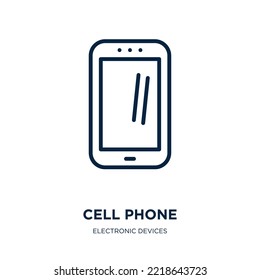 icono de teléfono móvil de la colección de dispositivos electrónicos. Teléfono móvil lineal delgado, teléfono, icono de contorno de dispositivo aislado en fondo blanco. Señal de teléfono celular vector de línea, símbolo para web y móvil
