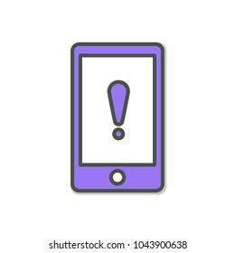 Cell Phone icon with exclamation mark. Cell Phone icon and alert, error, alarm, danger concept. Vector icon