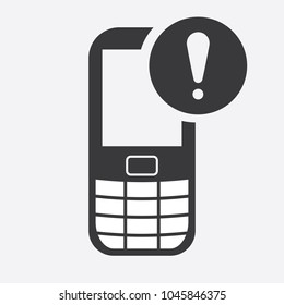 Cell phone icon with exclamation mark. Cell phone icon and alert, error, alarm, danger symbol. Vector icon