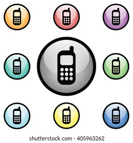 Cell Phone Icon Glass Button Icon Set