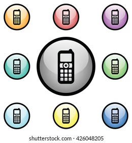 Cell Phone Icon Glass Button Icon Set