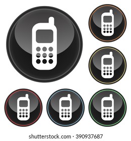 Cell Phone Icon Glossy Button Icon Set in With Various Color Highlights