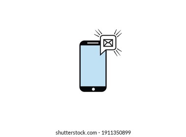 Cell phone icon with message sign icon, color, line, line vector sign, linear style pictogram isolated on white. Symbol, logo illustration