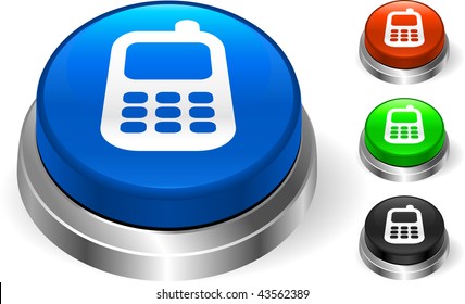 Icono de teléfono celular en botón de Internet Ilustración del vector original Tres botones de dimensión