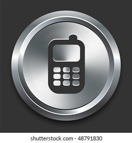 Cell Phone Icon on Metal Internet Button Original Vector Illustration