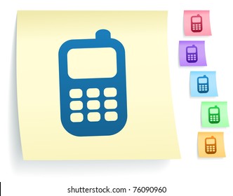 Cell Phone Icon On Post It Note Paper Collection Original Illustration