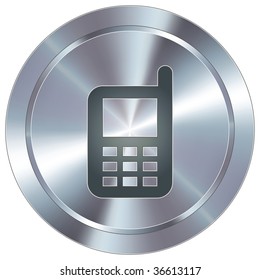 Cell Phone Icon On Round Stainless Steel Modern Industrial Button