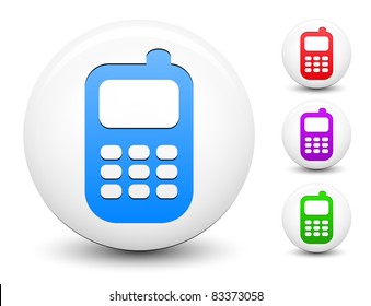 Cell Phone Icon on Round White Button Collection Original Illustration