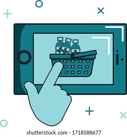 cell phone icon online shopping shopping cart basic shopping grocery or medicine supplies supplies vector various shades of blue with white black lines image without background or white background