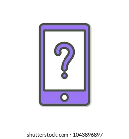 Cell Phone icon with question mark. Cell Phone icon and help, how to, info, query concept. Vector icon