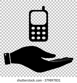 Cell Phone icon. Save or protect symbol by hand