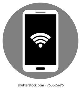 Cell phone icon. Smartphone screen with WiFi signal symbol. Black display. Vector.