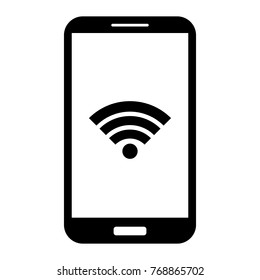 Cell phone icon. Smartphone screen with WiFi signal symbol. White display. Vector.