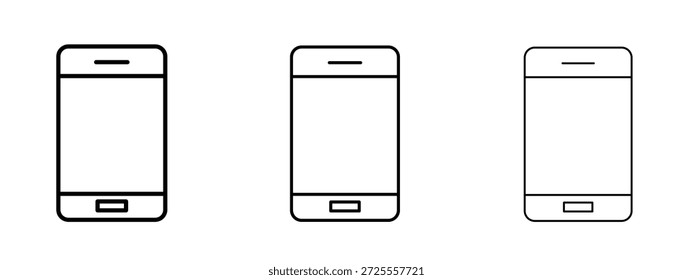 Símbolo delgado de la línea del icono del teléfono celular en el fondo blanco, Ilustración vectorial editable del movimiento