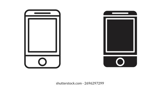 Cell phone icon in thin stroke and flat style.