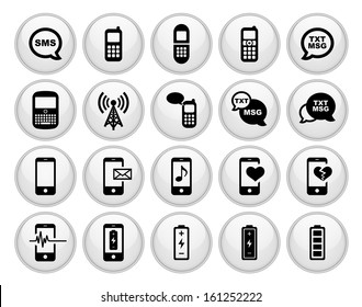 Cell Phone Icons Glossy White Button Icon Set