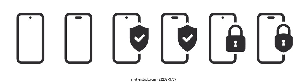 Iconos del teléfono celular. Iconos de seguridad del teléfono móvil. Iconos de teléfono. Ilustración del vector