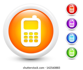 Cell Phone Icons on Round Button Collection Original Illustration