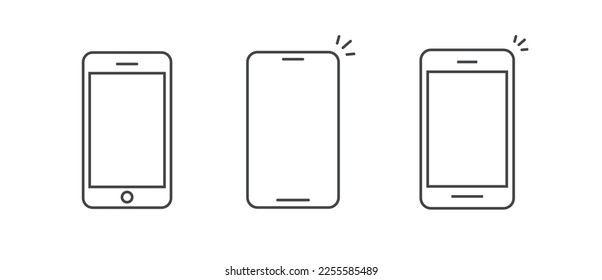 Cell phone line outline frame smartphone simple vector graphic mockup, smart cellphone mobile telephone thin linear stroke art clipart design minimal sketch silhouette drawing set image isolated