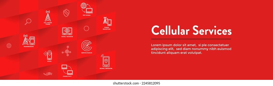 Encabezado web y conjunto de iconos de Servicios de ubicación de teléfonos celulares