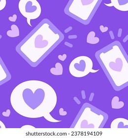 Cell Phone Love Hearts Texting Cute Valentine's Day Seamless Repeating Vector Pattern