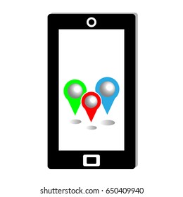 Cell phone with map pin. Infographic. Vector illustration.