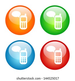 Cell Phone Message Icon Colorful Glass Button Icon Set.  Vector format, colors can be adjusted easily.